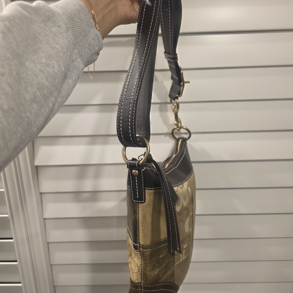Coach Patchwork Shoulder Bag - Gold and Brown - Picture 2 of 7
